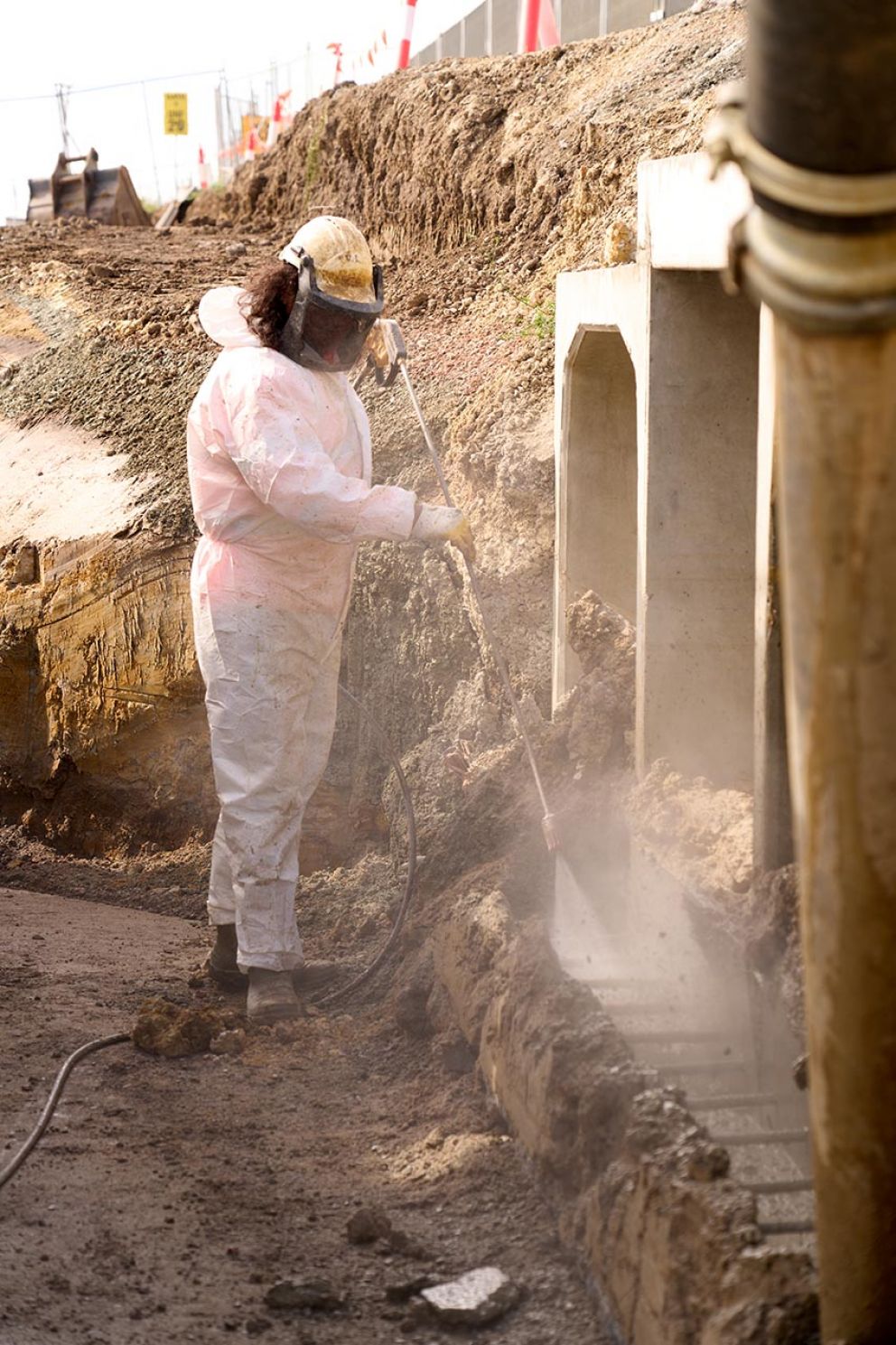 Squeaky clean A worker tasked with cleaning our newly installed culverts