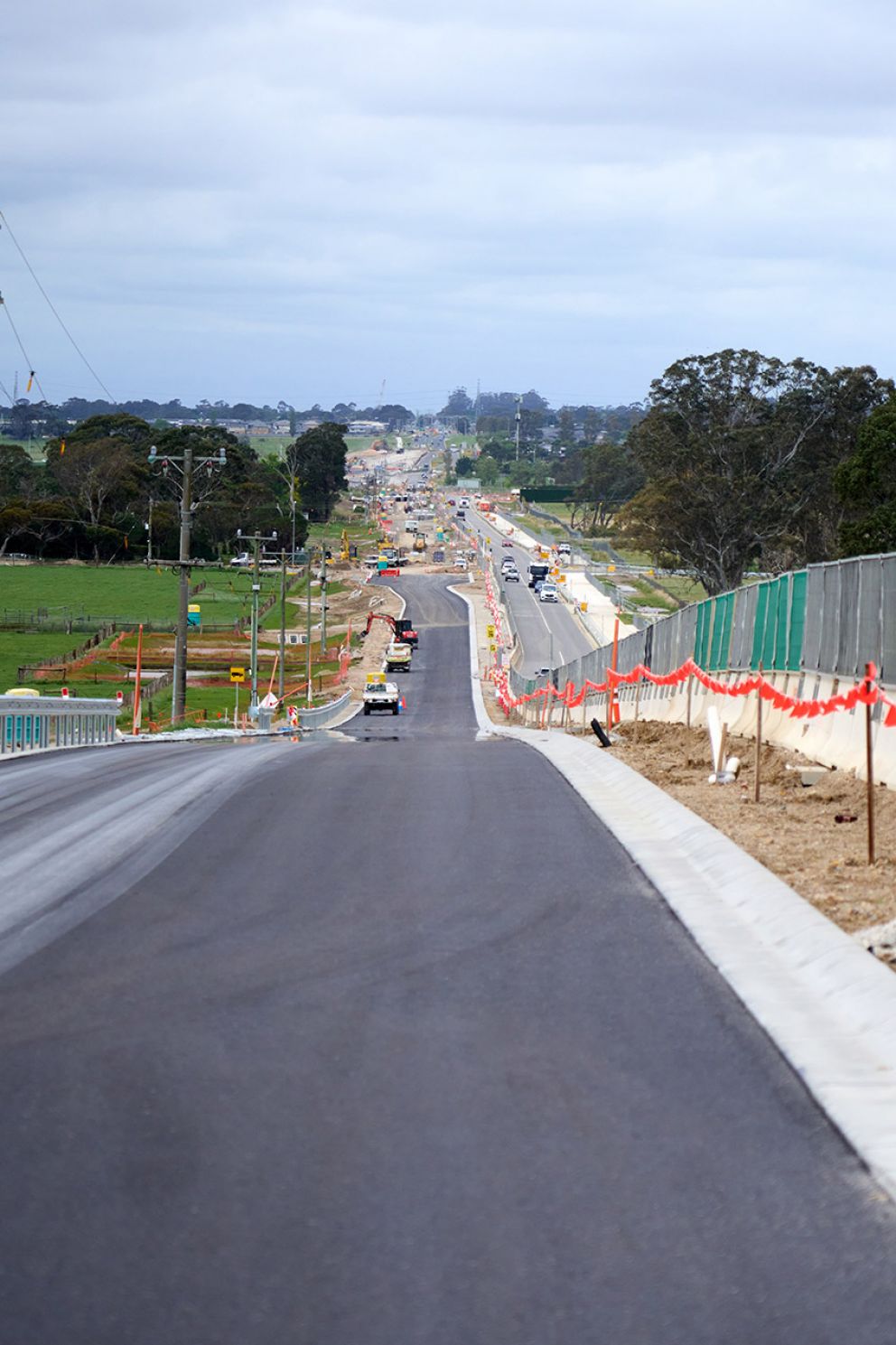 Fresh asphalt on the new eastbound lanes