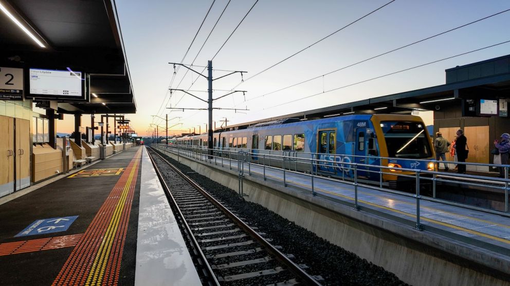 One of the first trains through the new Croydon Station