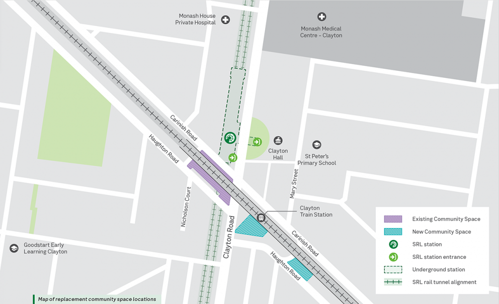 Map showing the location of the new Clayton community space