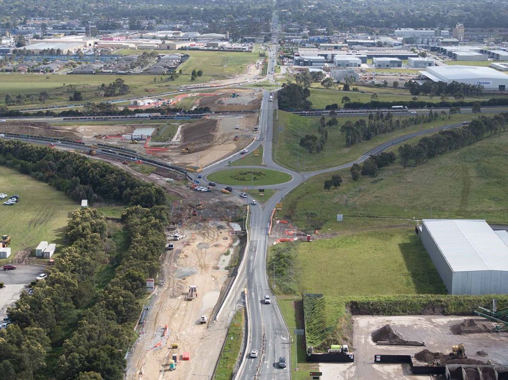 October 2023- An aerial view of the new lanes on Healesville-Koo Wee Rup Road