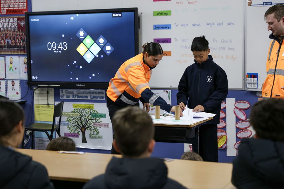 The construction team providing a demonstration