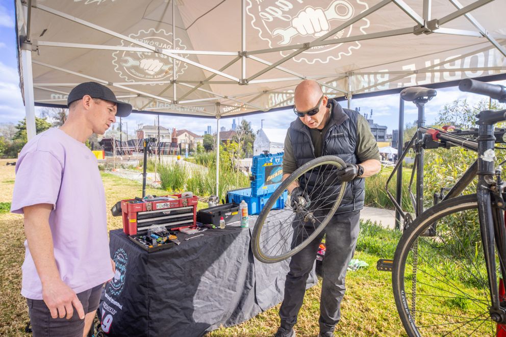 Bicycle maintenance at the South Yarra Community Day