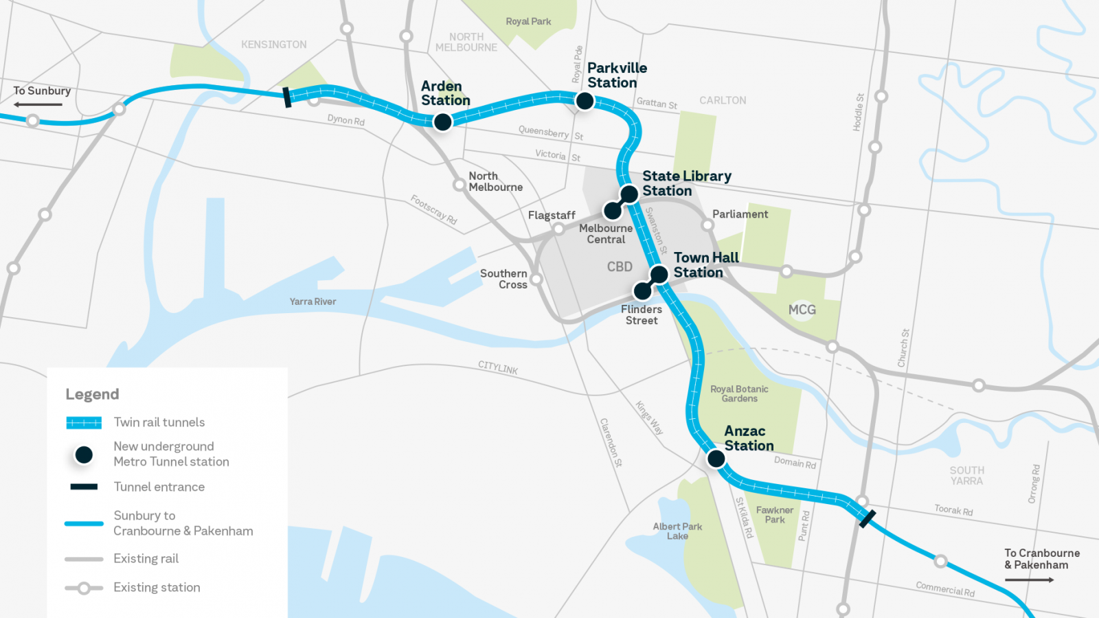 Metro Tunnel route map