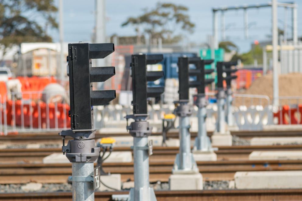 Signals next to the new lanes in the Kananook Train Stabling Yard