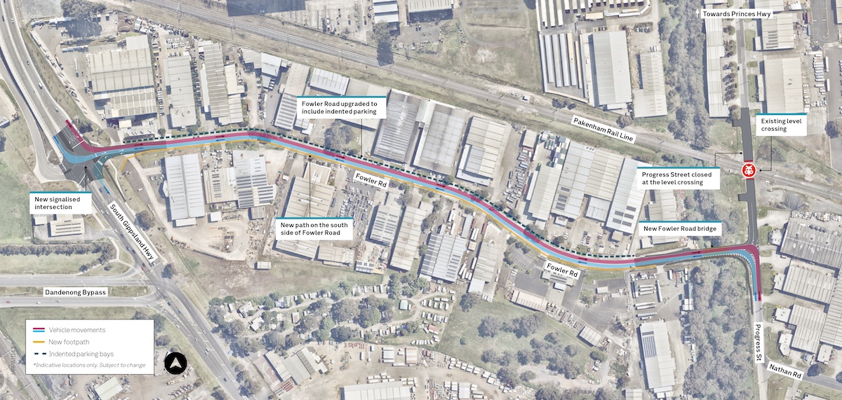 Map of the Fowler Road bridge alignment in Dandenong South