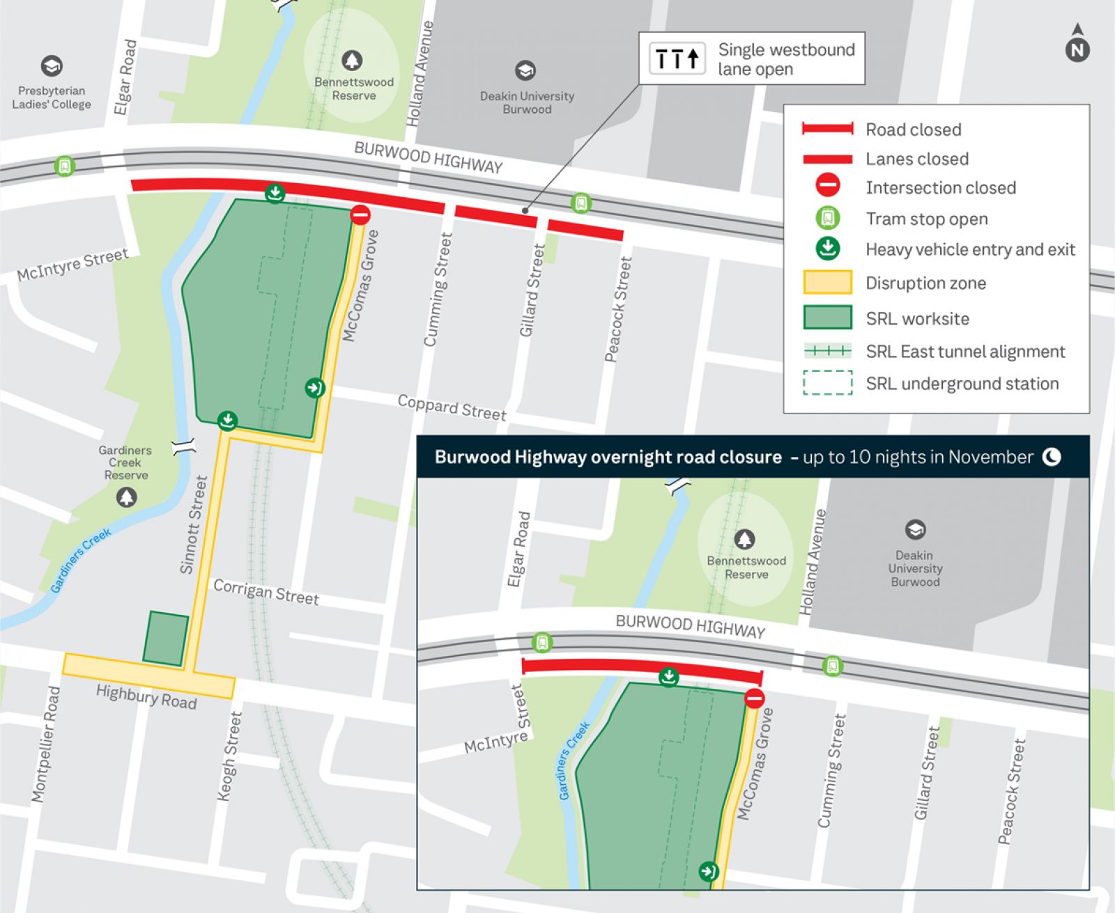 Map showing works happening in Burwood during November.