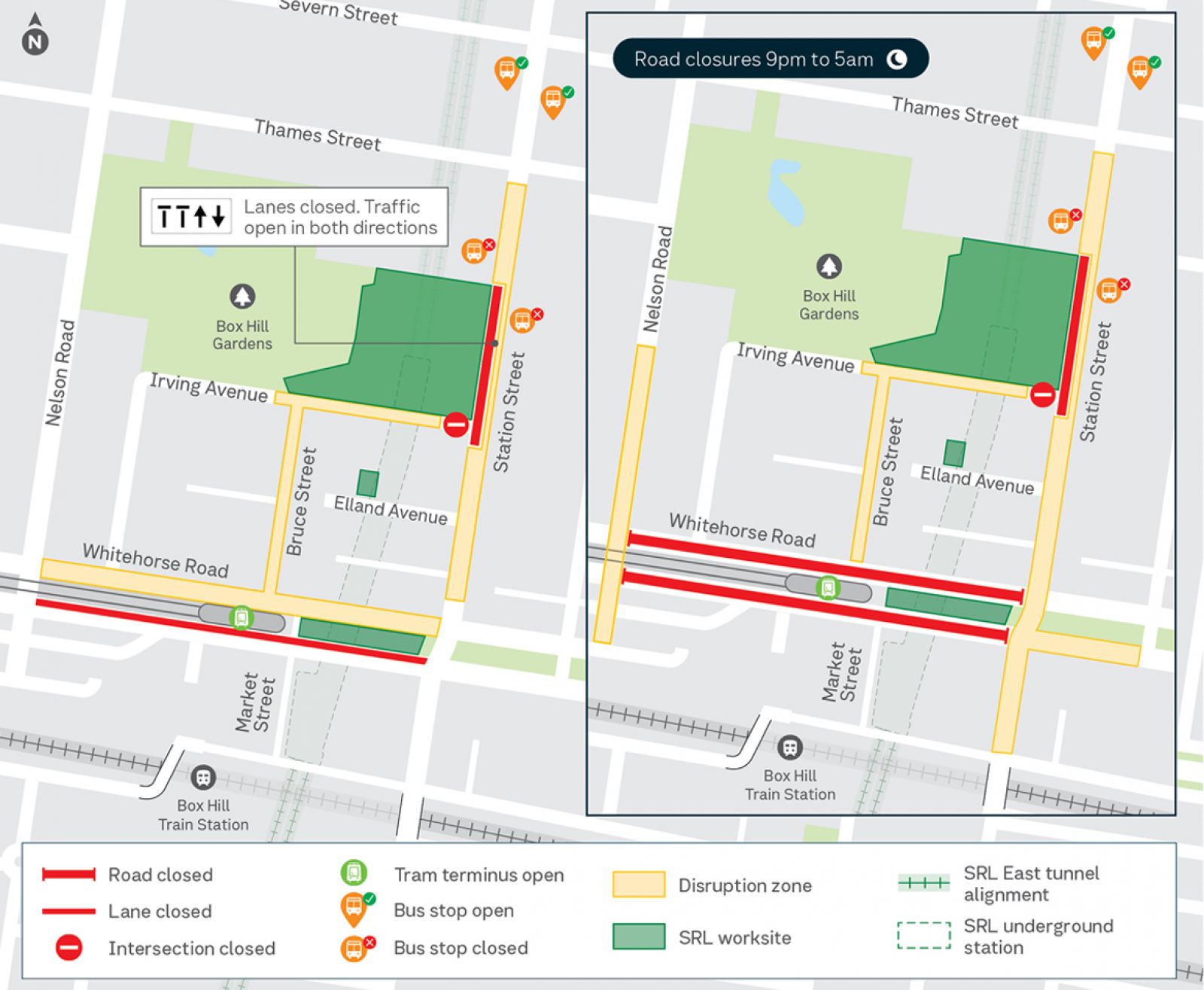 Map showing works happening in Box Hill throughout November.