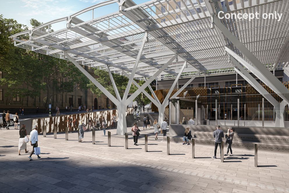 Town Hall entrance with a digital interactive version of the original Mockridge Fountain