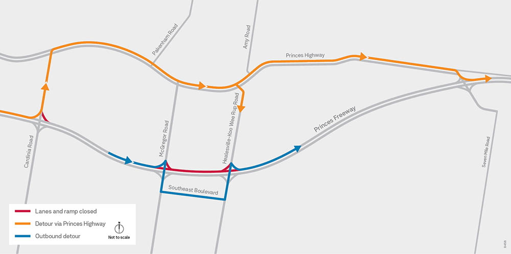 PKRU Princes Fwy Weekend Closure Outbound Detour Map