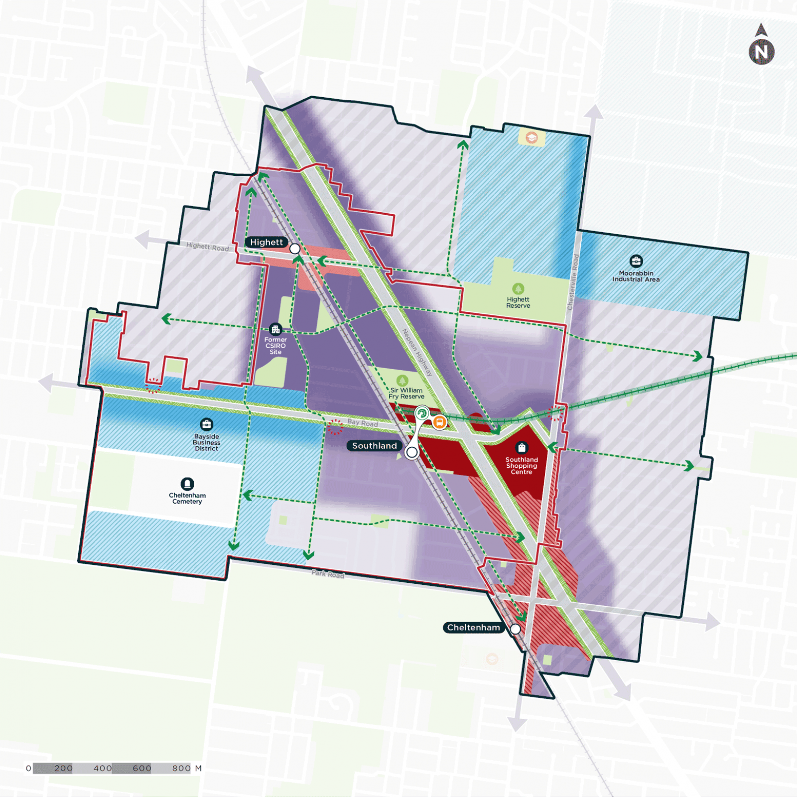 Map: spatial representation of the Vision for Cheltenham