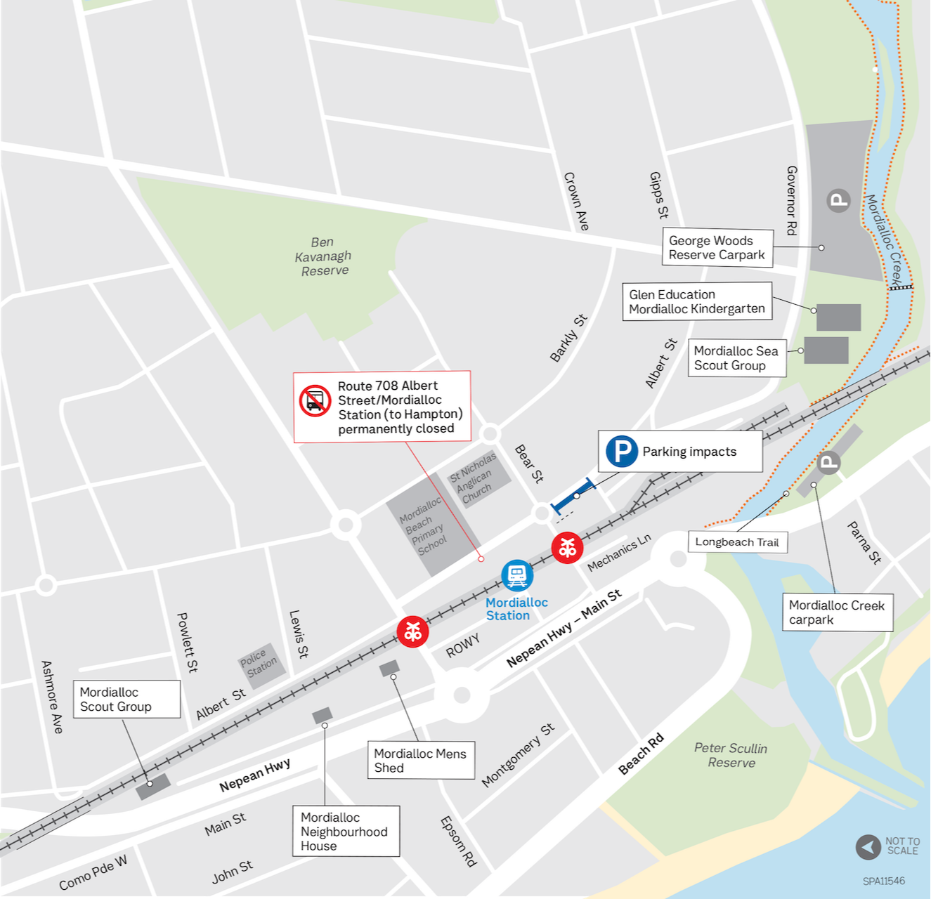 Map showing travel changes in Mordialloc