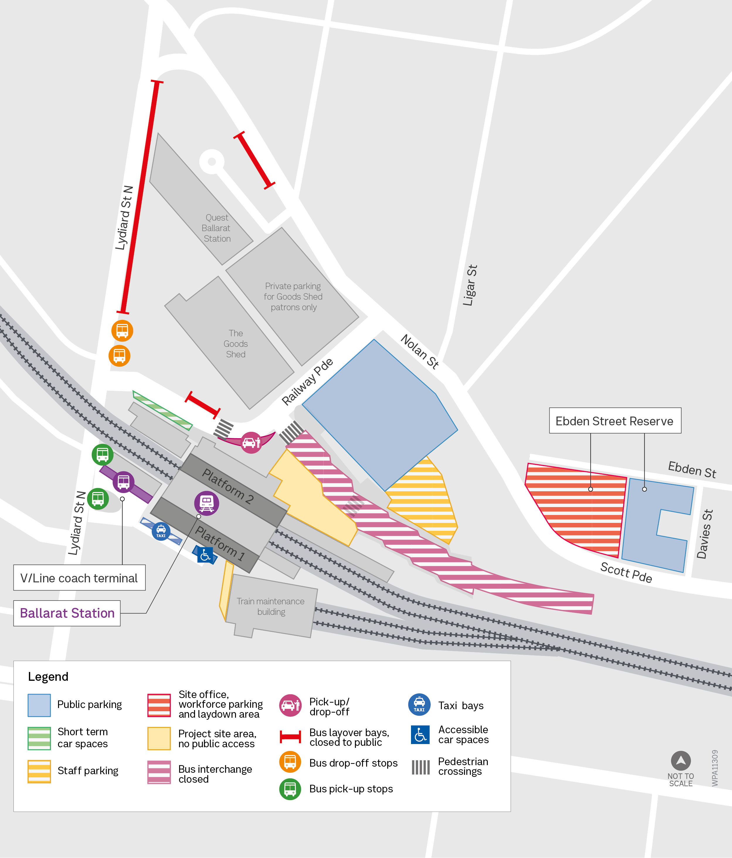 Map of Ballarat Station area showing works described in detail above.