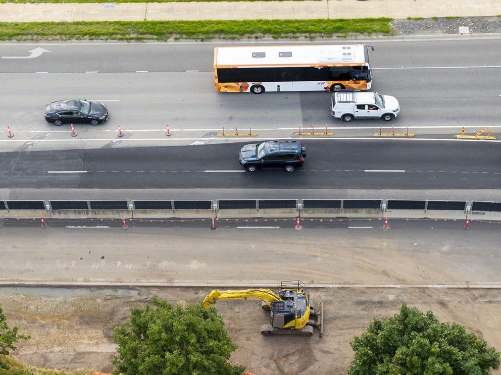 We've removed the centre median in sections allowing us to keep more lanes open