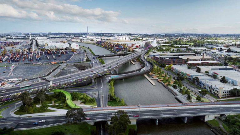 The new Maribyrnong River bridge and MacKenzie ramps