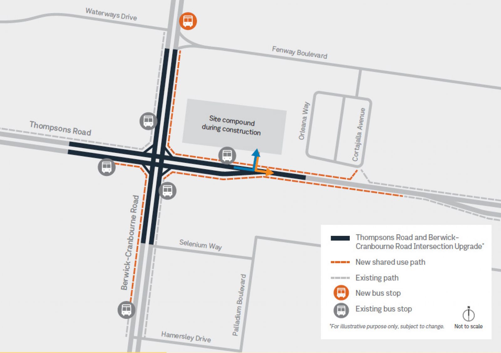 Temporary site compound map for Thompsons Road and Berwick-Cranbourne Road Intersection Upgrade