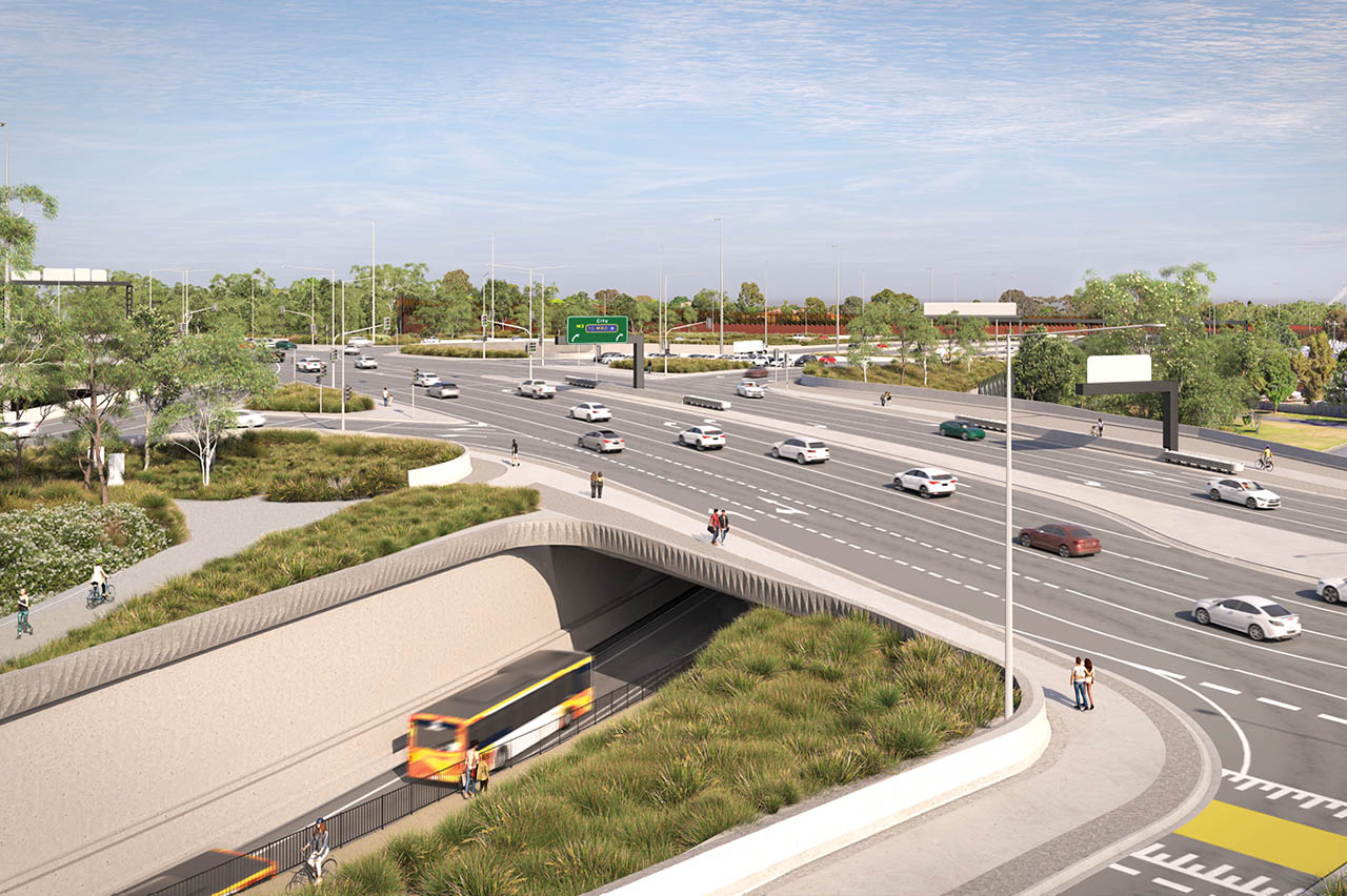 Artist impression of the new Doncaster Road bridge and Eastern Busway