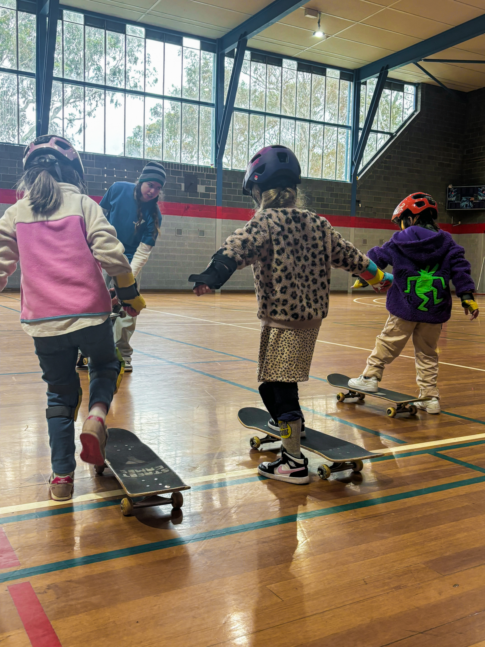Group of children on skateboards
