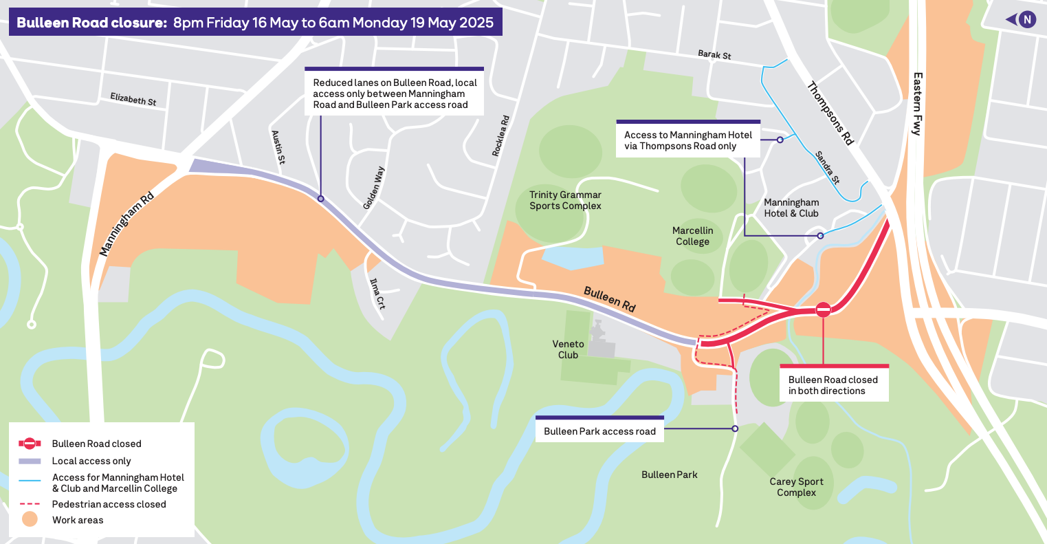 Bulleen Road closure map