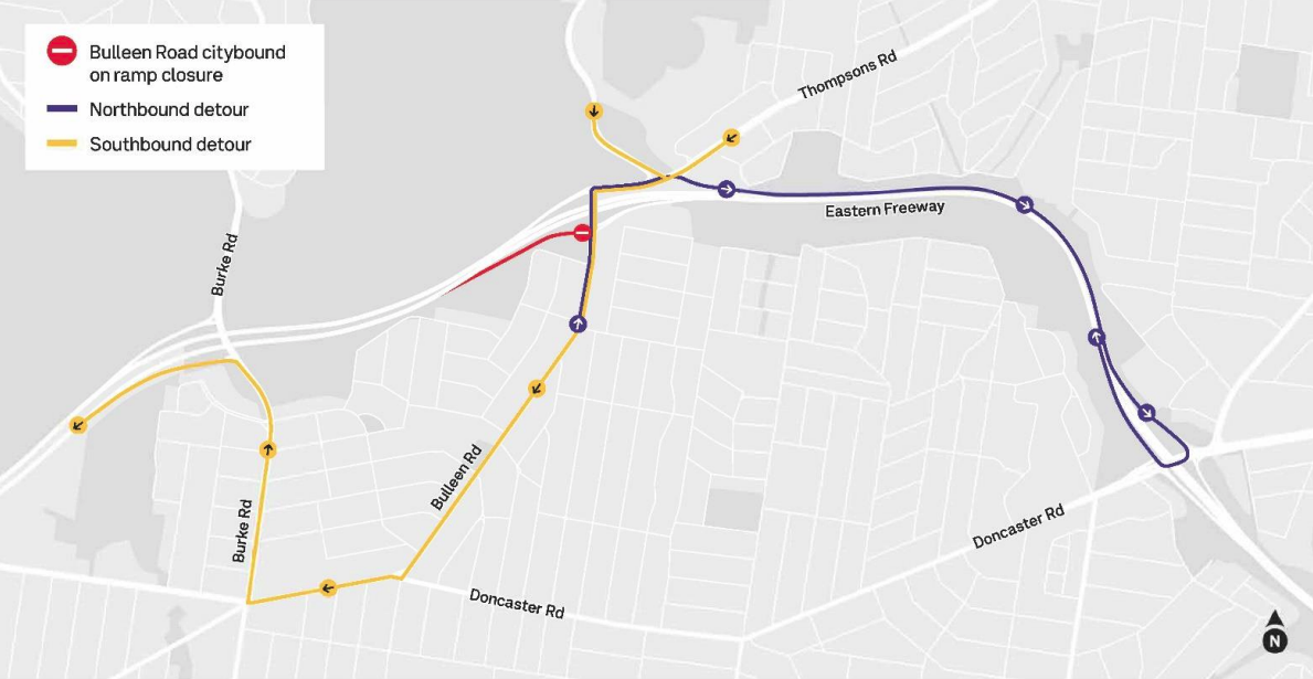 Bulleen Road citybound entry ramp closure