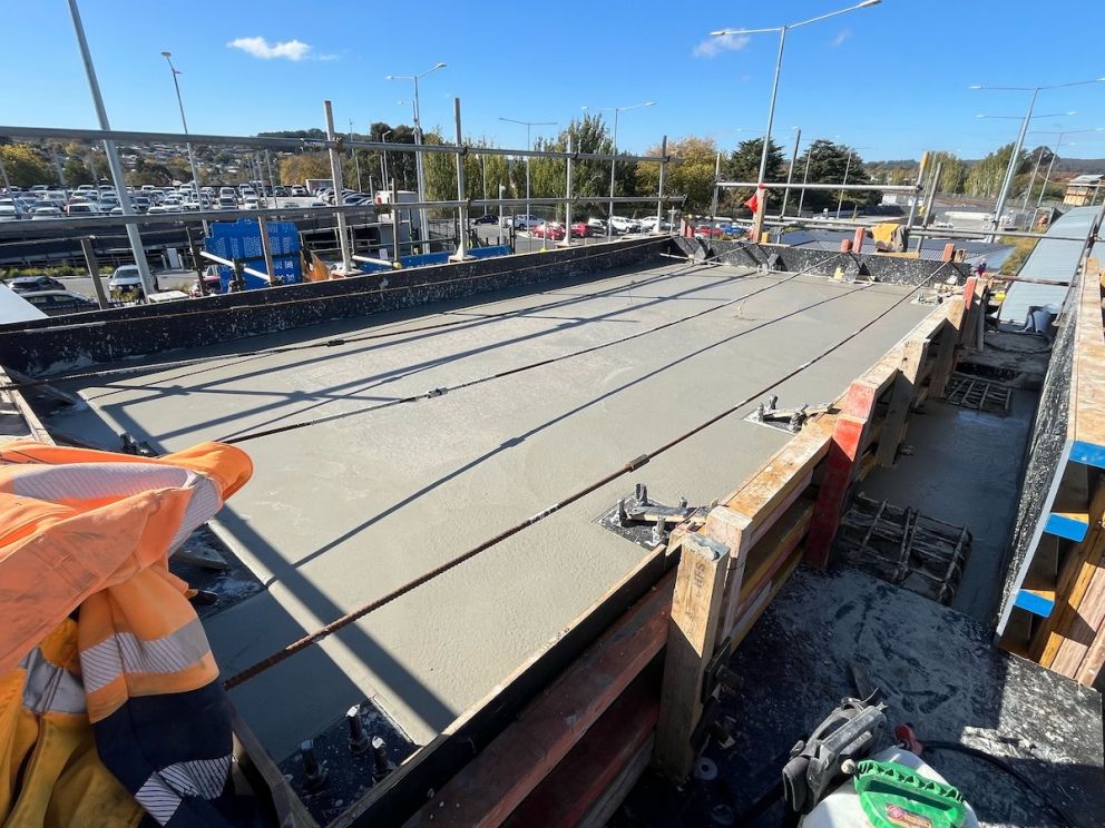 Concrete drying on the northern support for the new pedestrian overpass