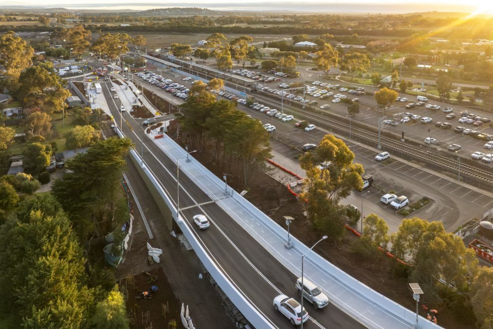 Sunrise over the new Golden Way road bridge in Diggers Rest