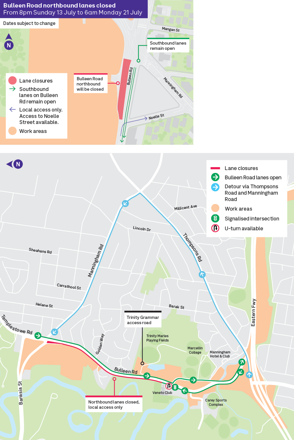 Bulleen Road northbound lane closures