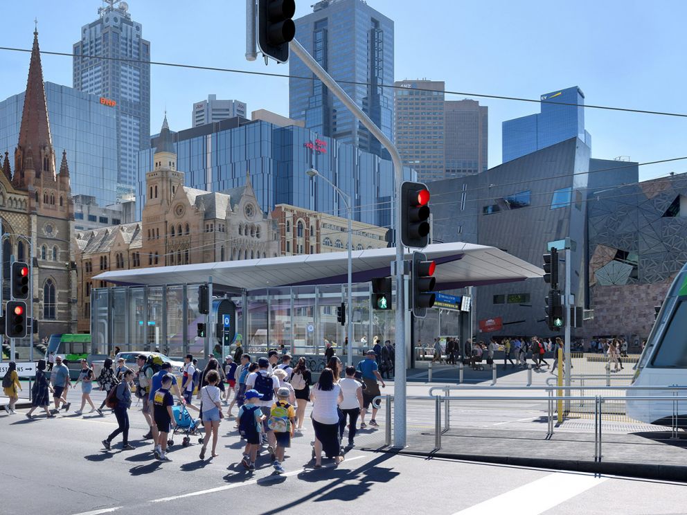 Artist impression of the Fed Square entrance to Town Hall Station