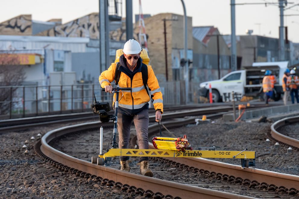 Measuring the height of the track during a full rail occupation for the Webster Street level crossing removal