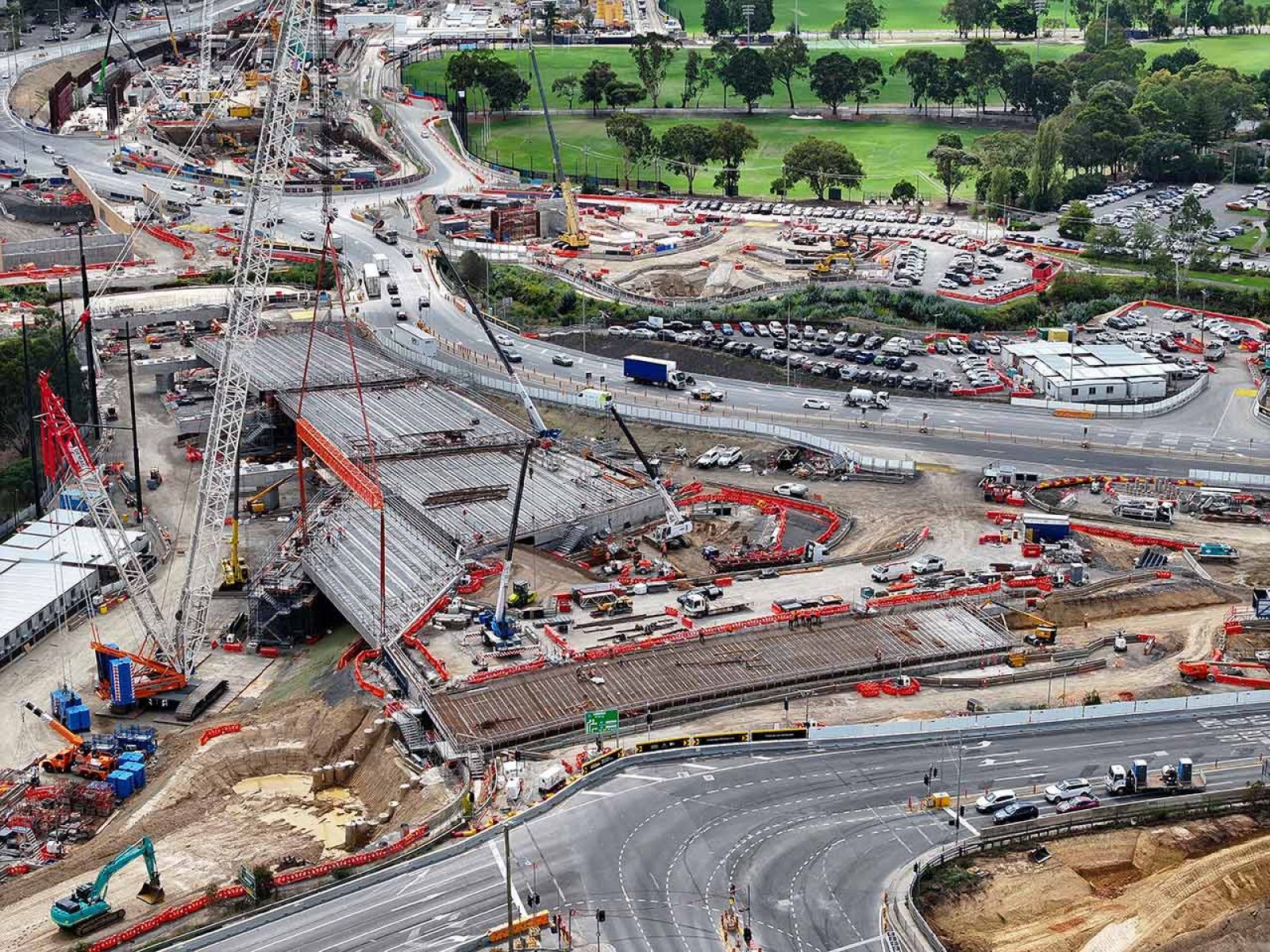 Construction works underway on the upgraded Bulleen Road interchange