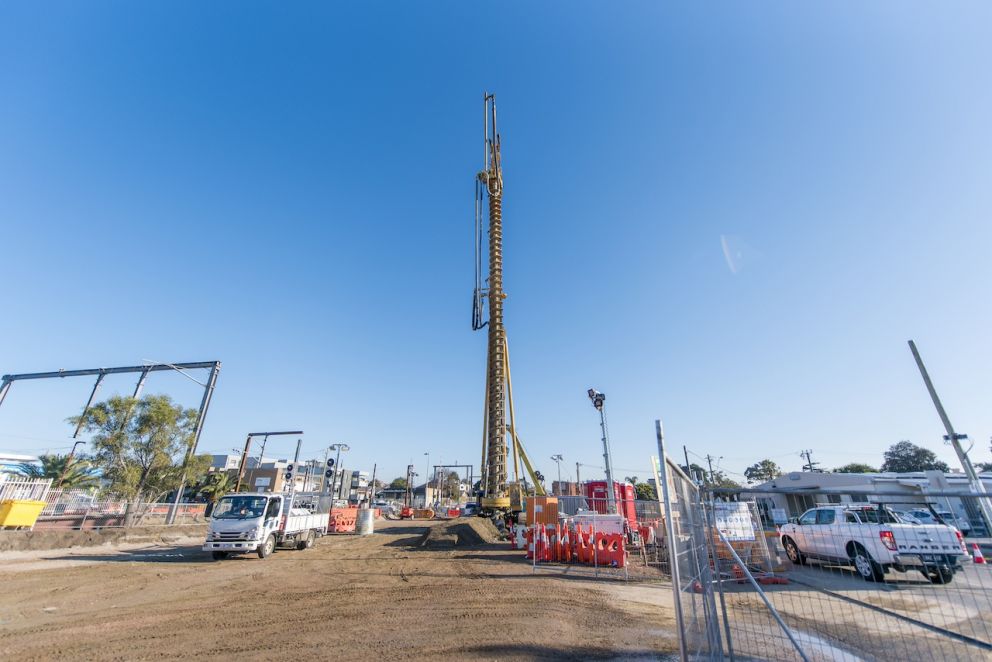 The Geotech piling rig has begun work at Mordialloc Station