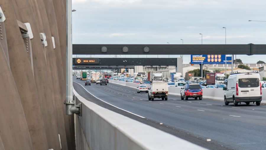 Outbound express lanes  West Gate Freeway near southern portal