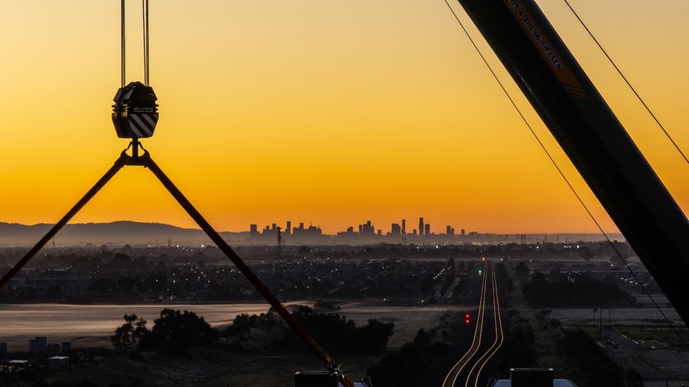 The Melbourne skyline from the new Ferris Road bridge
