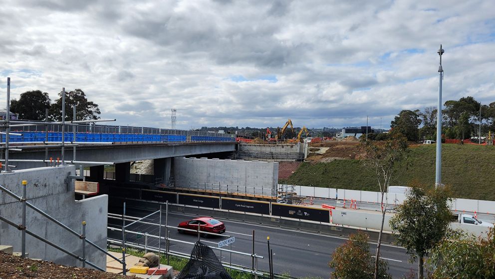 Newly poured supports for the widened Clyde Road bridge