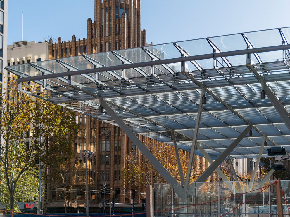 Town Hall Station main entrance canopy in City Square. 
