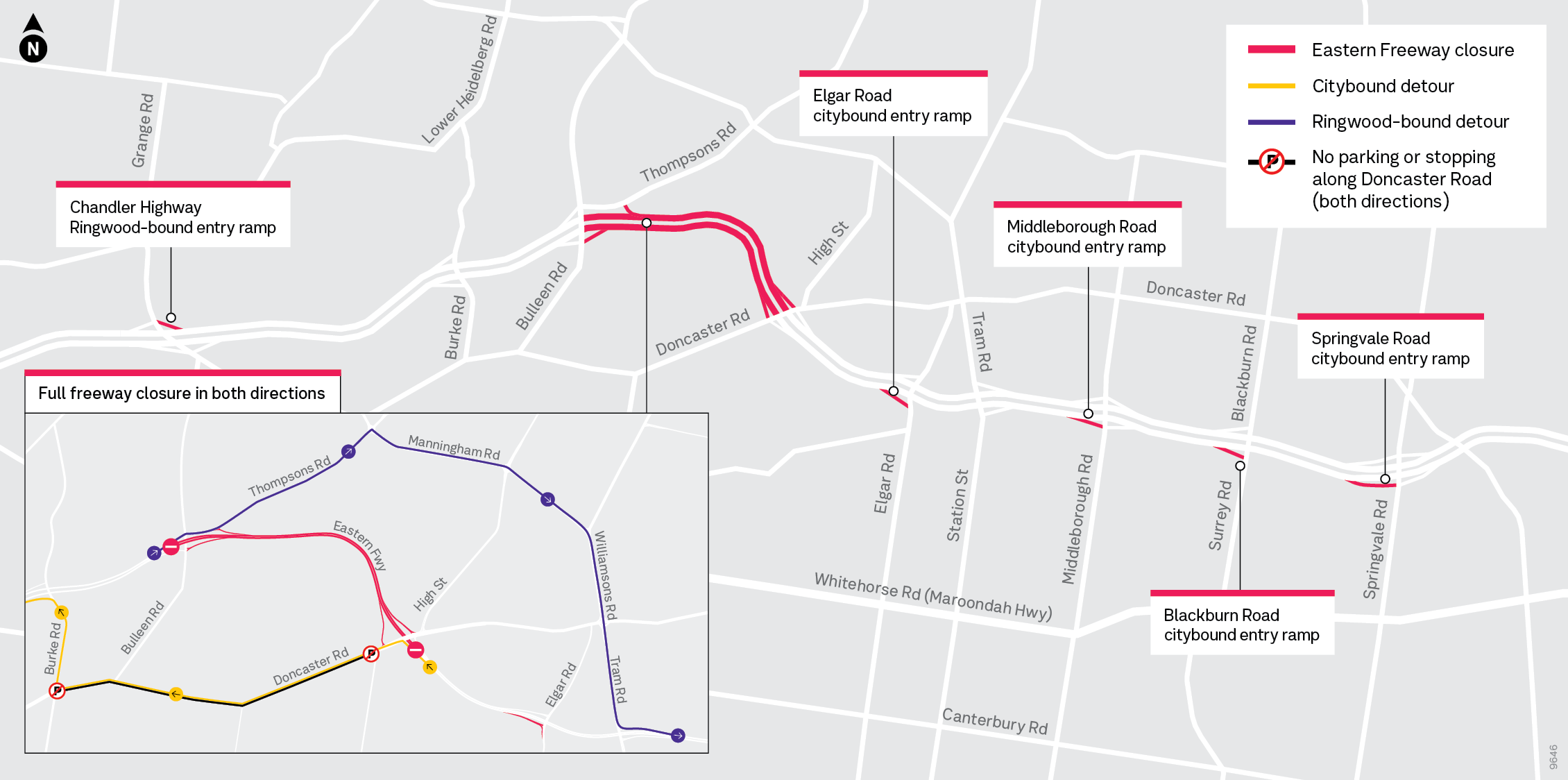 Eastern Freeway disruptions map