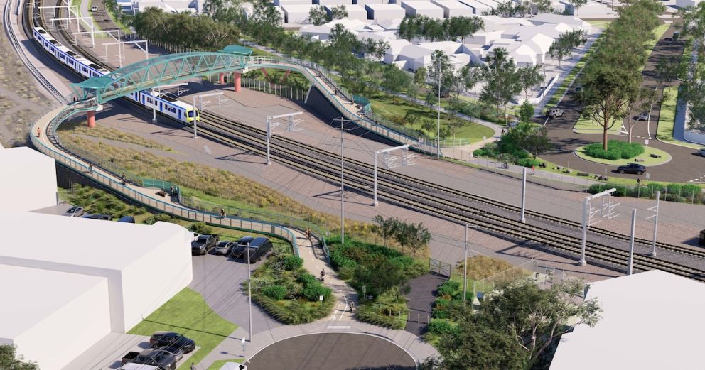 Pedestrian and cycling bridge over Champion Road. Artist impression only, subject to change.