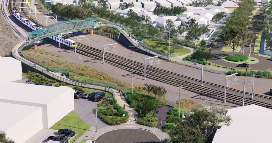 Pedestrian and cycling bridge over Champion Road. Artist impression only, subject to change.