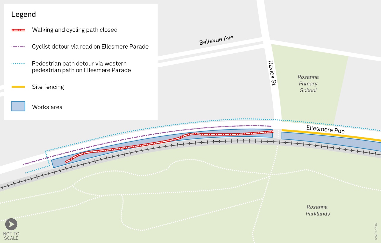 Ellesmere Parade walking and cycling closure map
