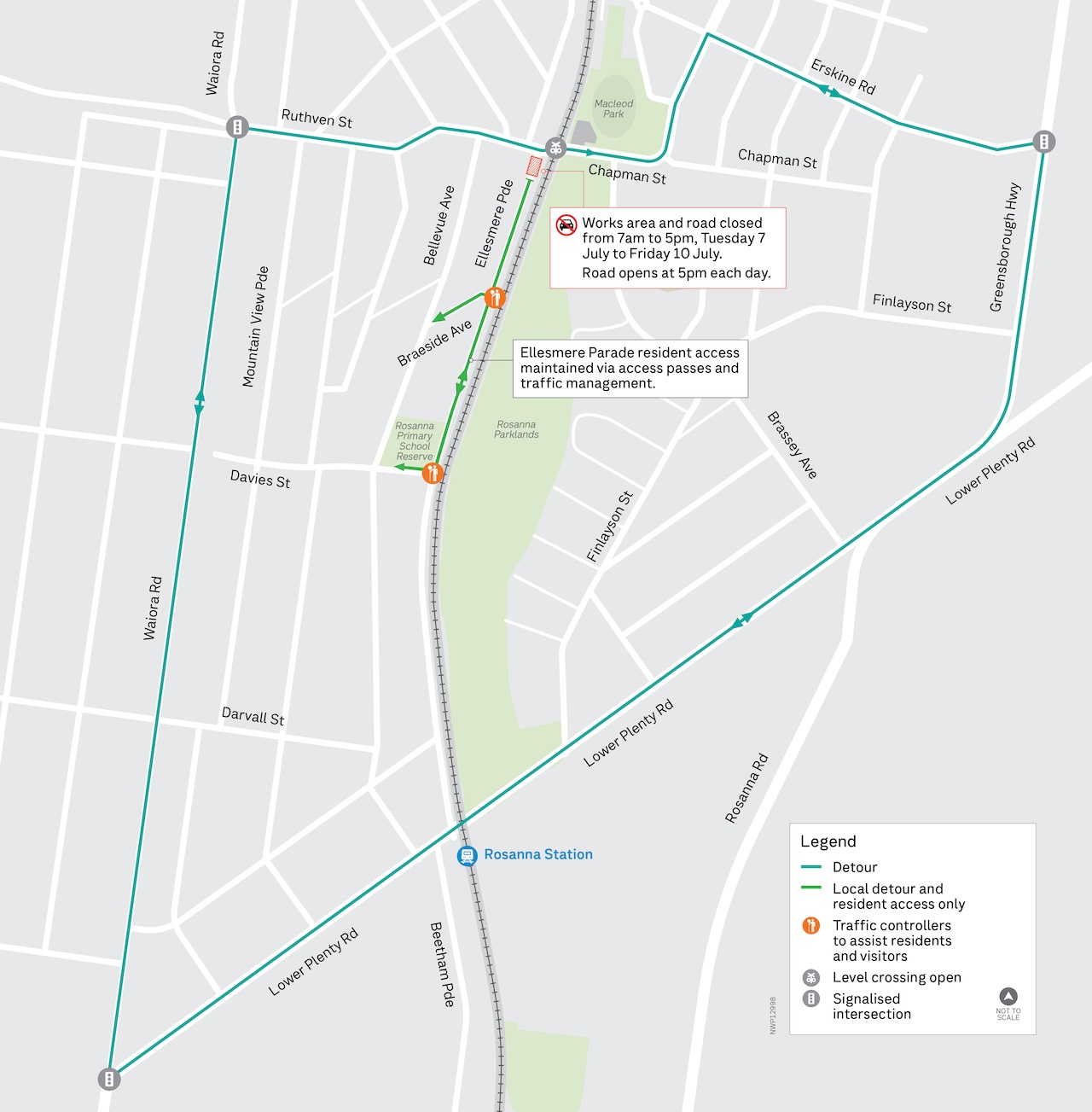 Ellesmere Parade detour map