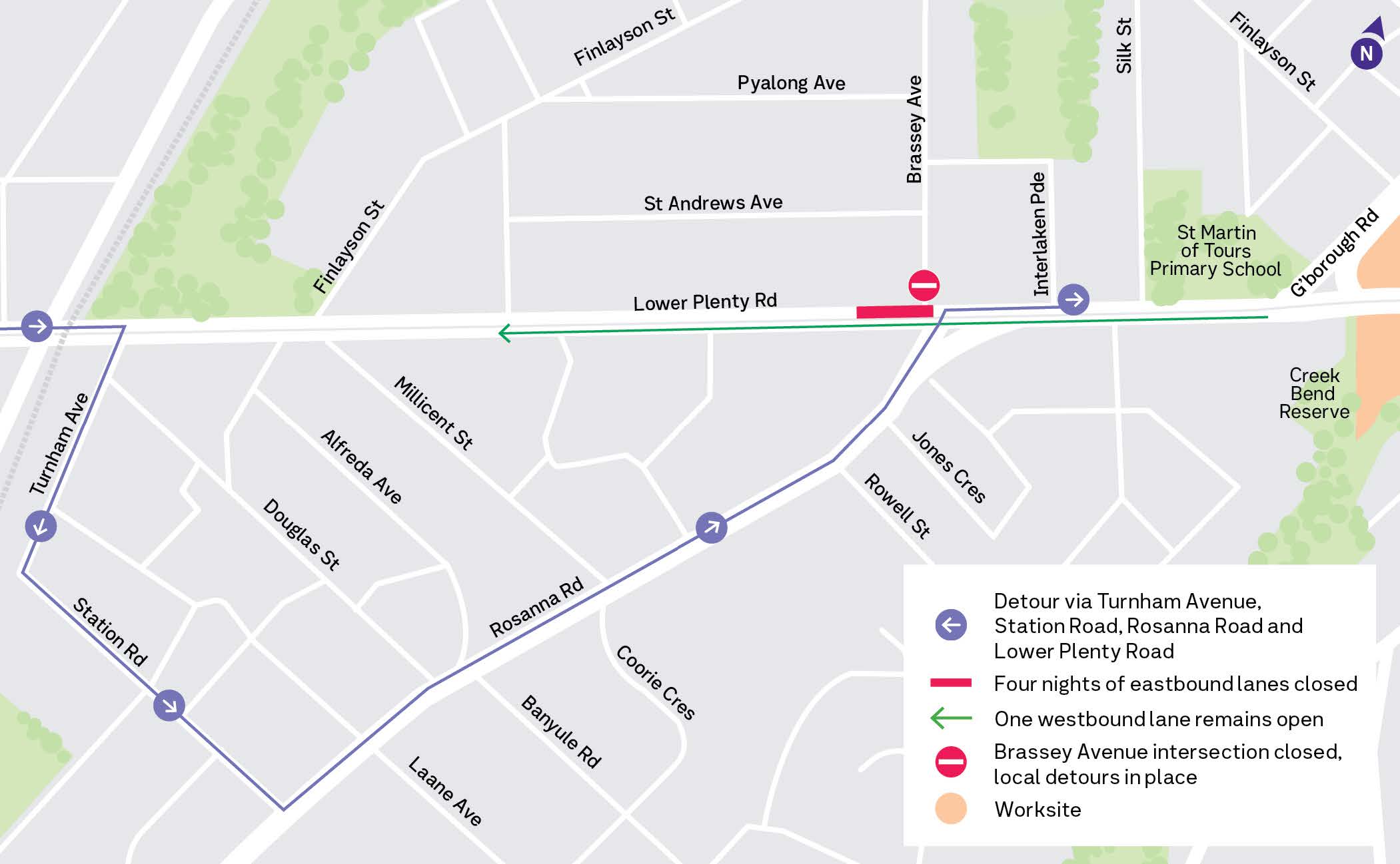 Lower Plenty Rd detour map 1