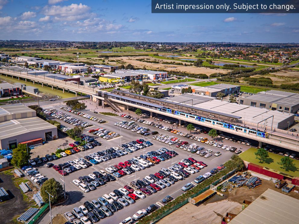 Artist impression of a car park next to the new Hallam rail bridge.