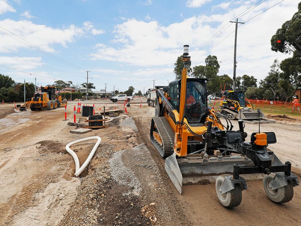 Works to build the new lanes on Wells Road including moving earth