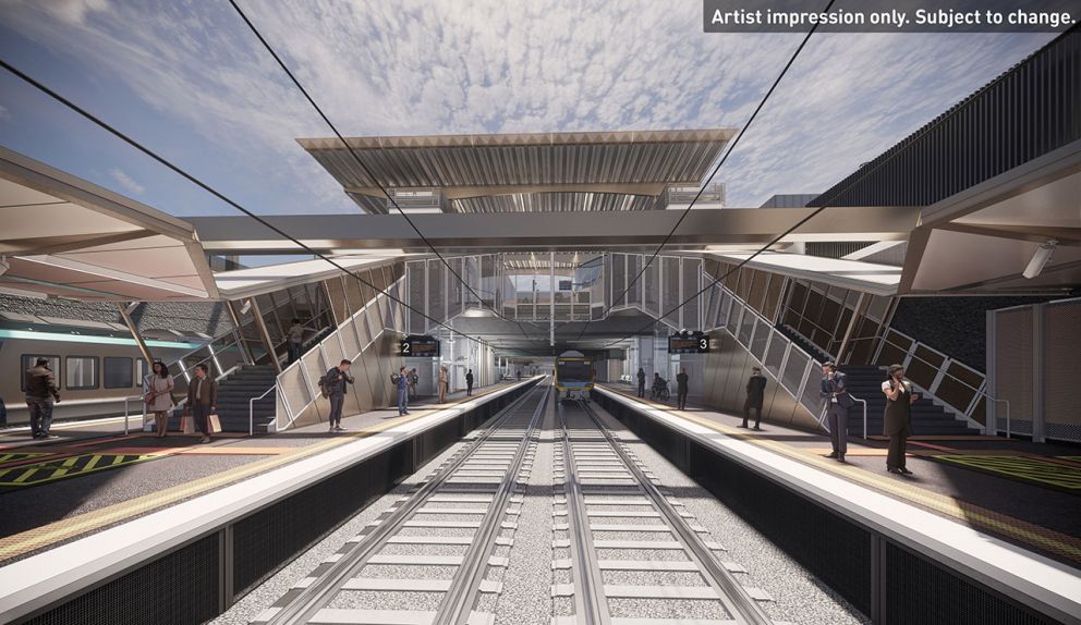 Lifts and stairs will provide easy access to the platforms, which will have weather protection and seating. Artist impression only. Subject to change.