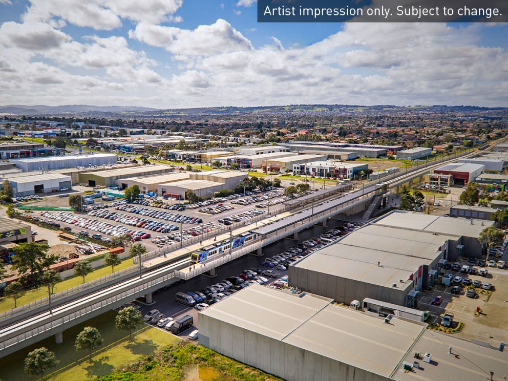 Artist impression of a car park adjacent the new Hallam rail bridge.