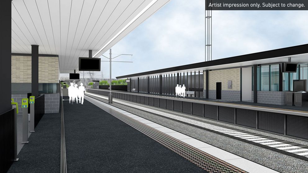 Artist impression of Merinda Park Station platform. Artist impression only. Subject to change.