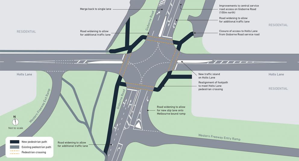 Map showing Gisborne Road and Holts Lane Intersection Improvements