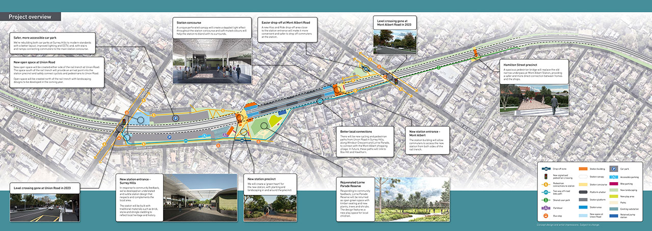 Project design map for Union Road, Surrey Hills and Mont Albert Road, Mont Albert