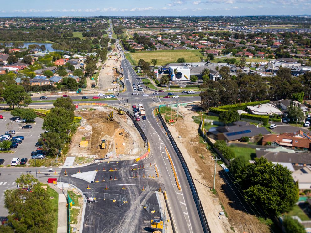 Aerial view of the works progressing at the O’Shea Road and Clyde Road intersection