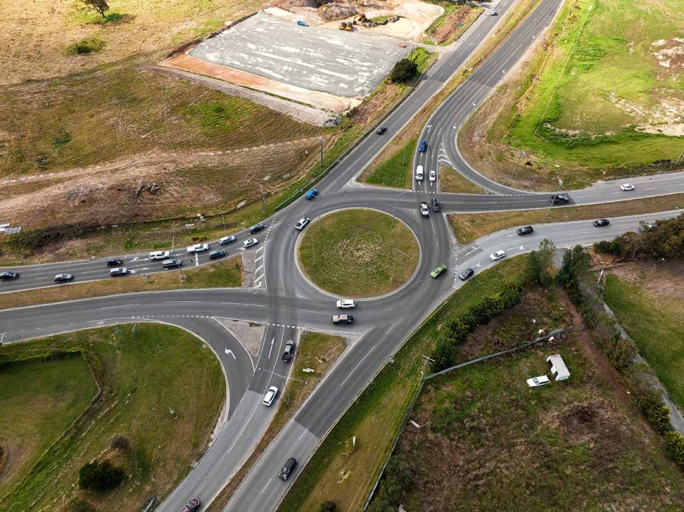 Aerial view of the Cranbourne-Frankston Road and Western Port Highway intersection 